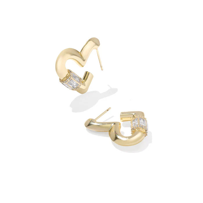 Emery Heart Hoop Earrings in Gold White Cz