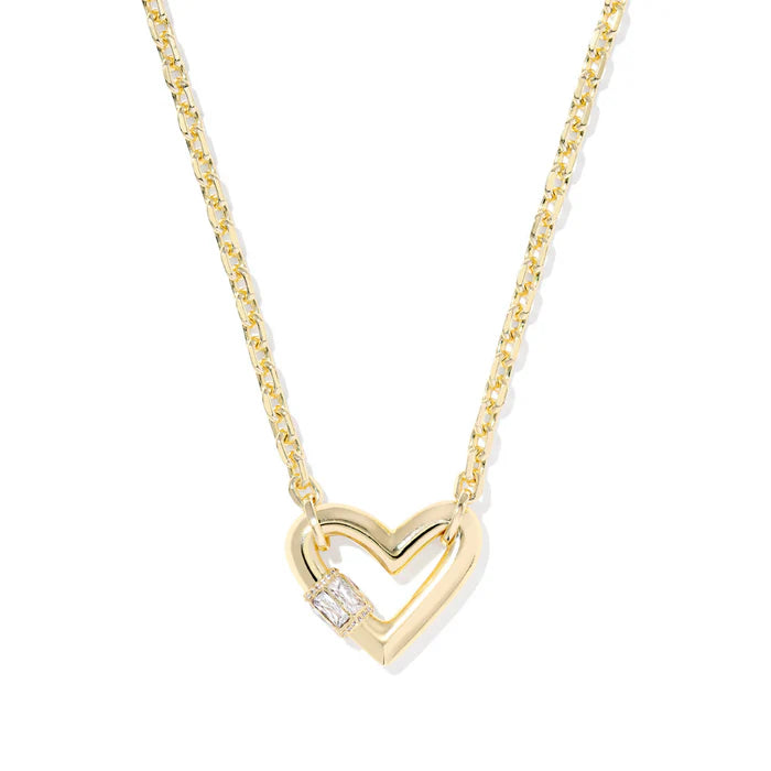 Emery Heart Short Pendant Necklace in Gold White Cz
