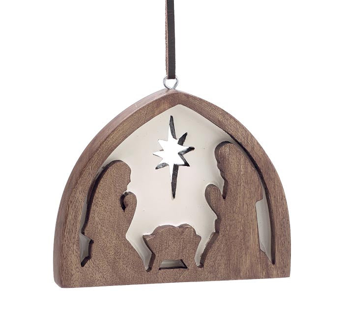 Ornament Holy Family Silouette Mango Wood