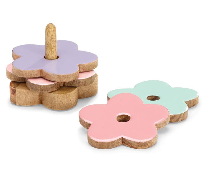 ASTD COLOR WOODEN FLOWER COASTER SET
