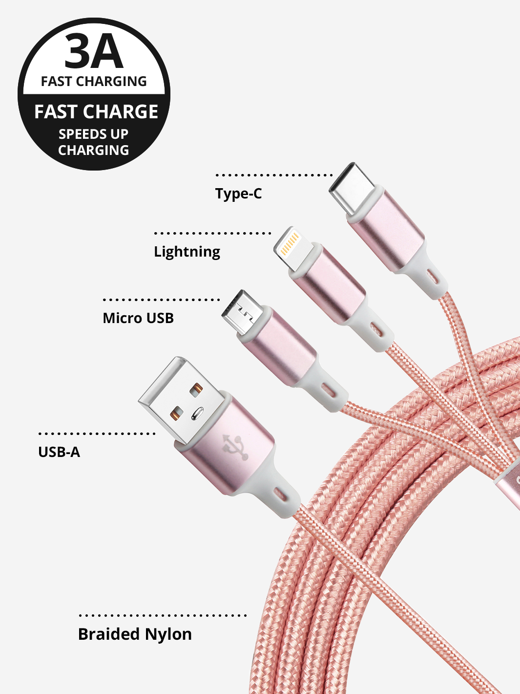 10ft Extra Long Charger in Rose Gold