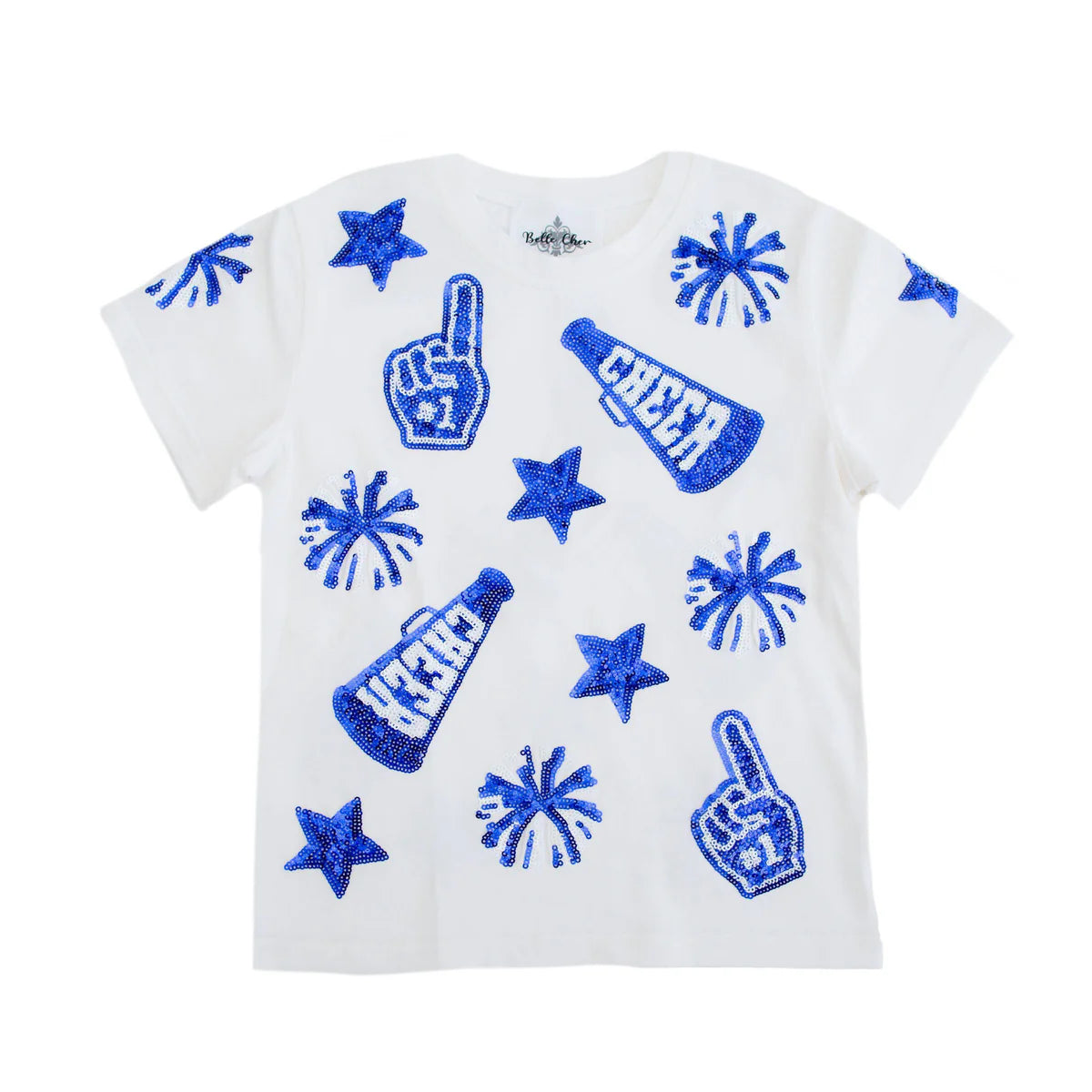Kids Royal Blue & White Sequin Cheer Shirt