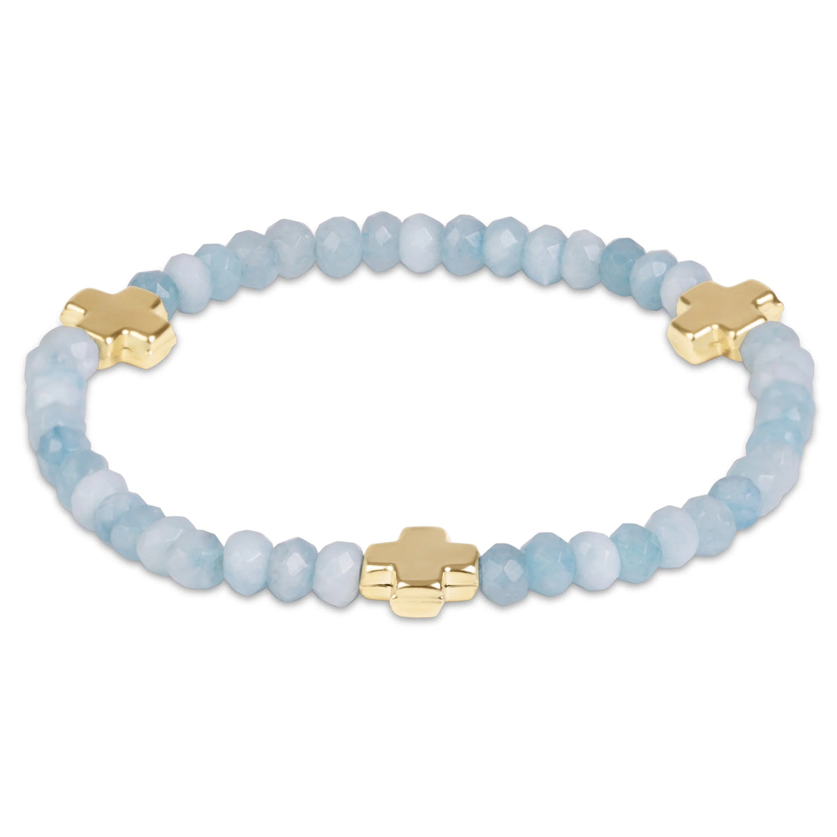 Signature Cross Gold 4mm Gemstone Bracelet - Aquamarine