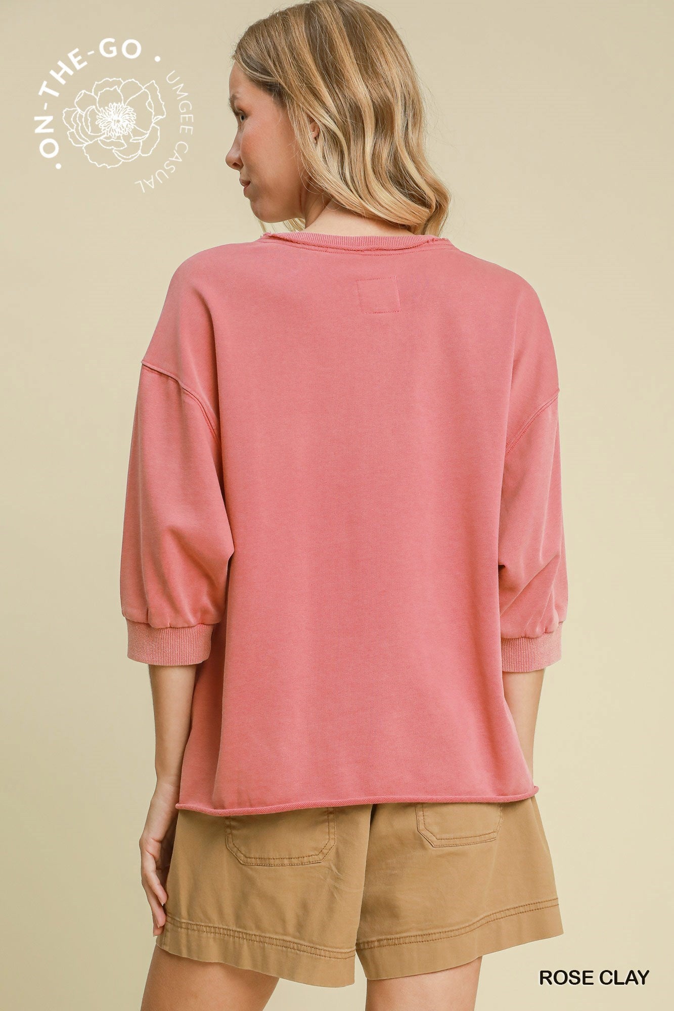 Mineral Wash French Terry Crew Neck in Rose Clay