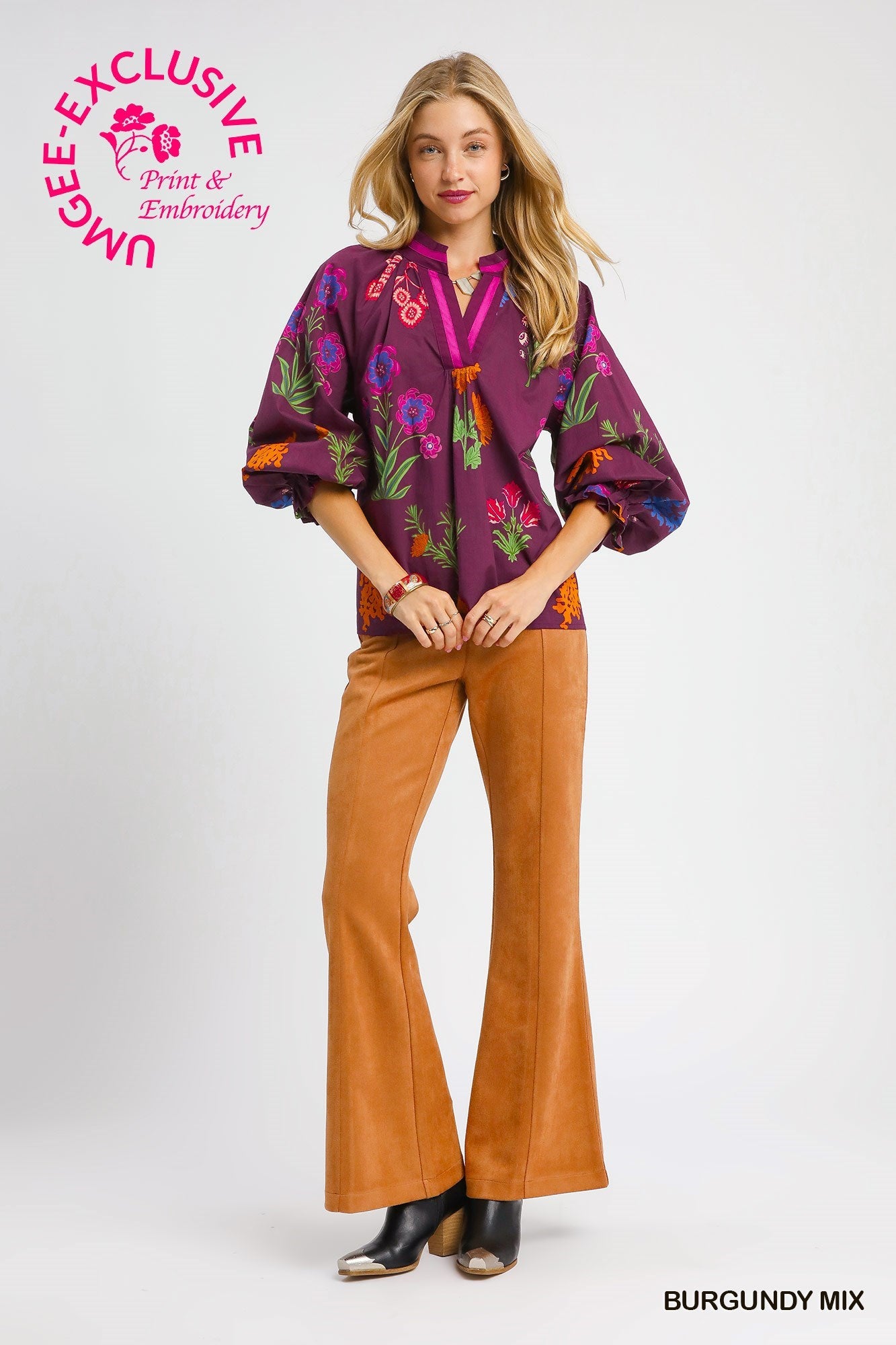 Burgundy Mix Vneck Collared Top