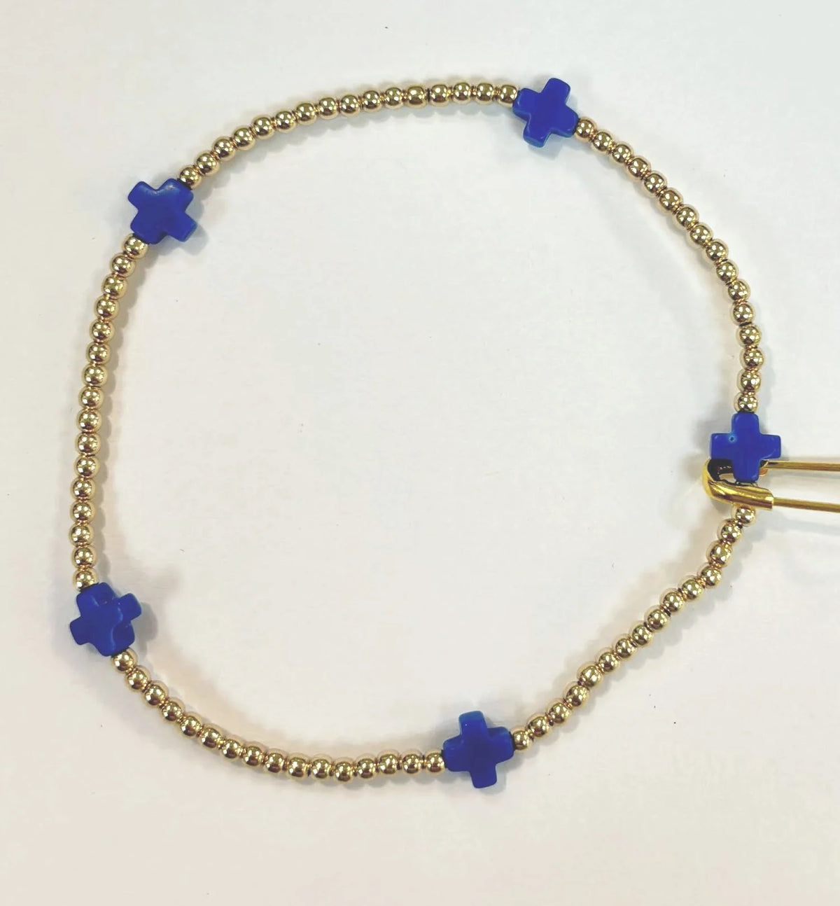 SIGNATURE CROSS SMALL GOLD PATTERN 2MM BEAD BRACELET - COBALT