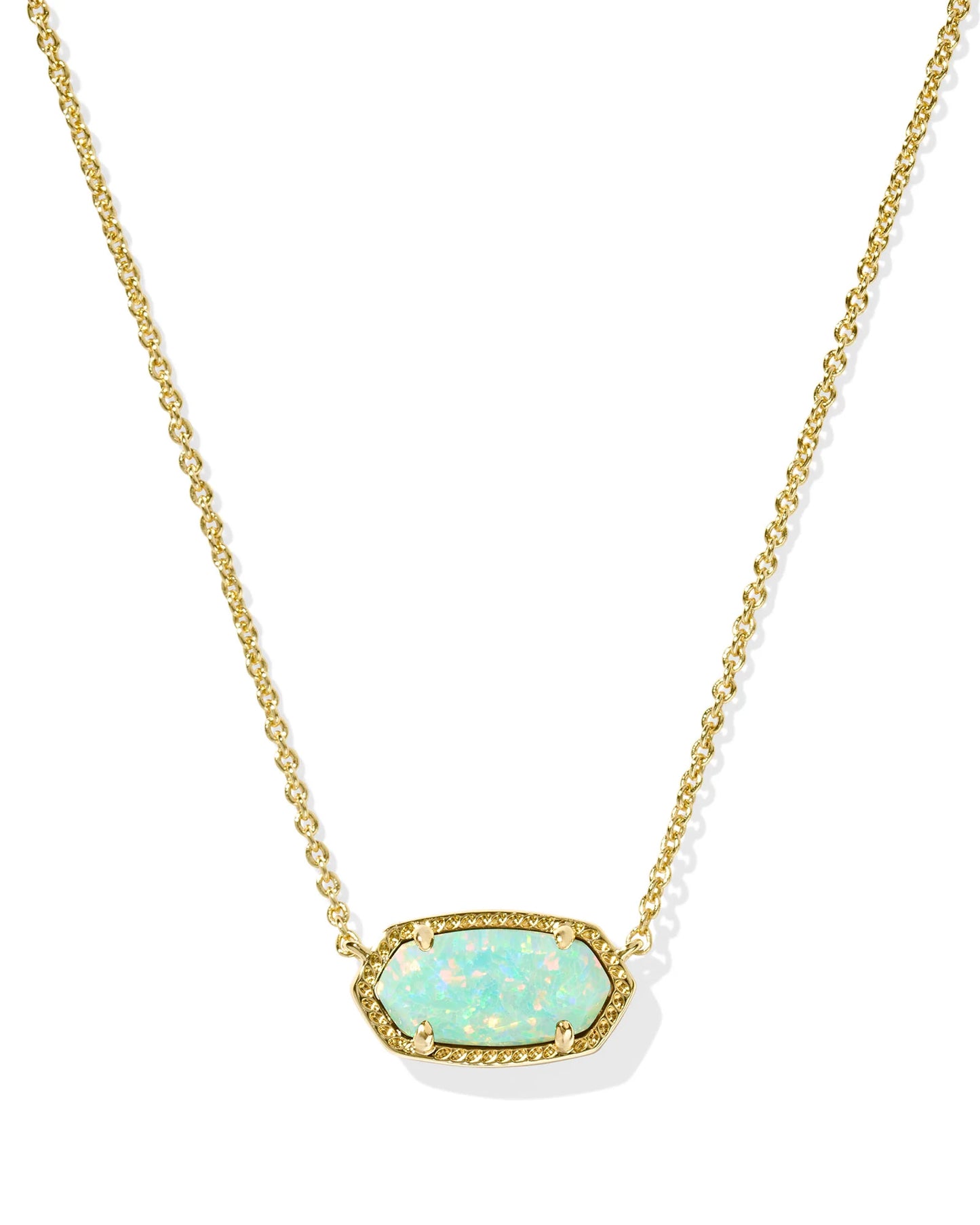Elisa Short Pendant Necklace Gold Green Kyocera Opal
