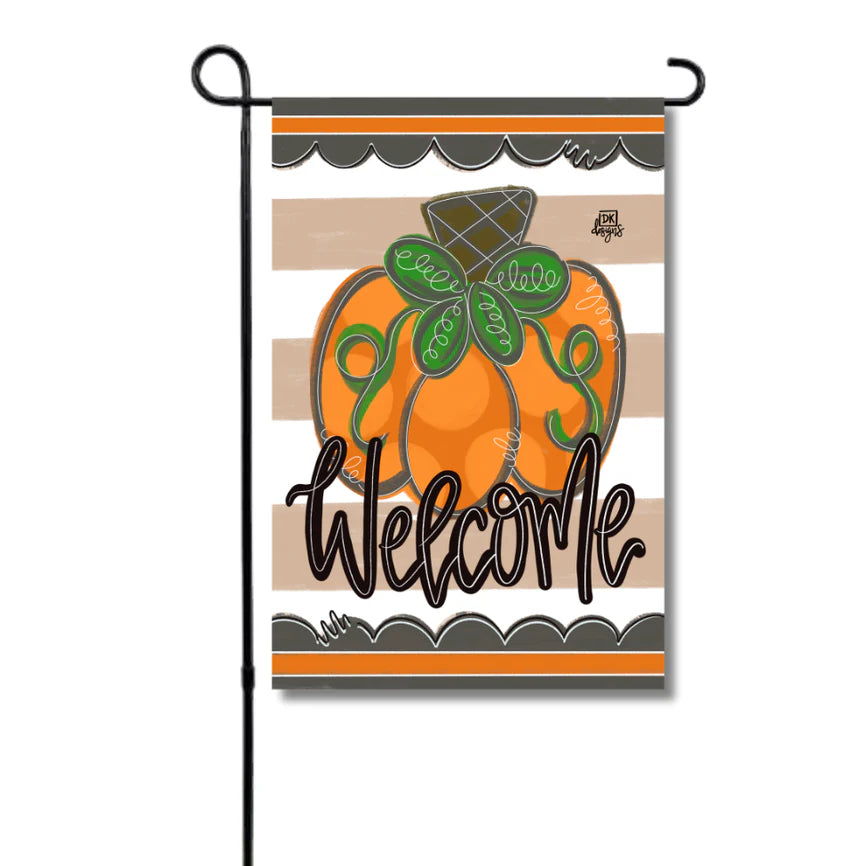 Tan Pumpkin Scallop Welcome Garden Glam Flag