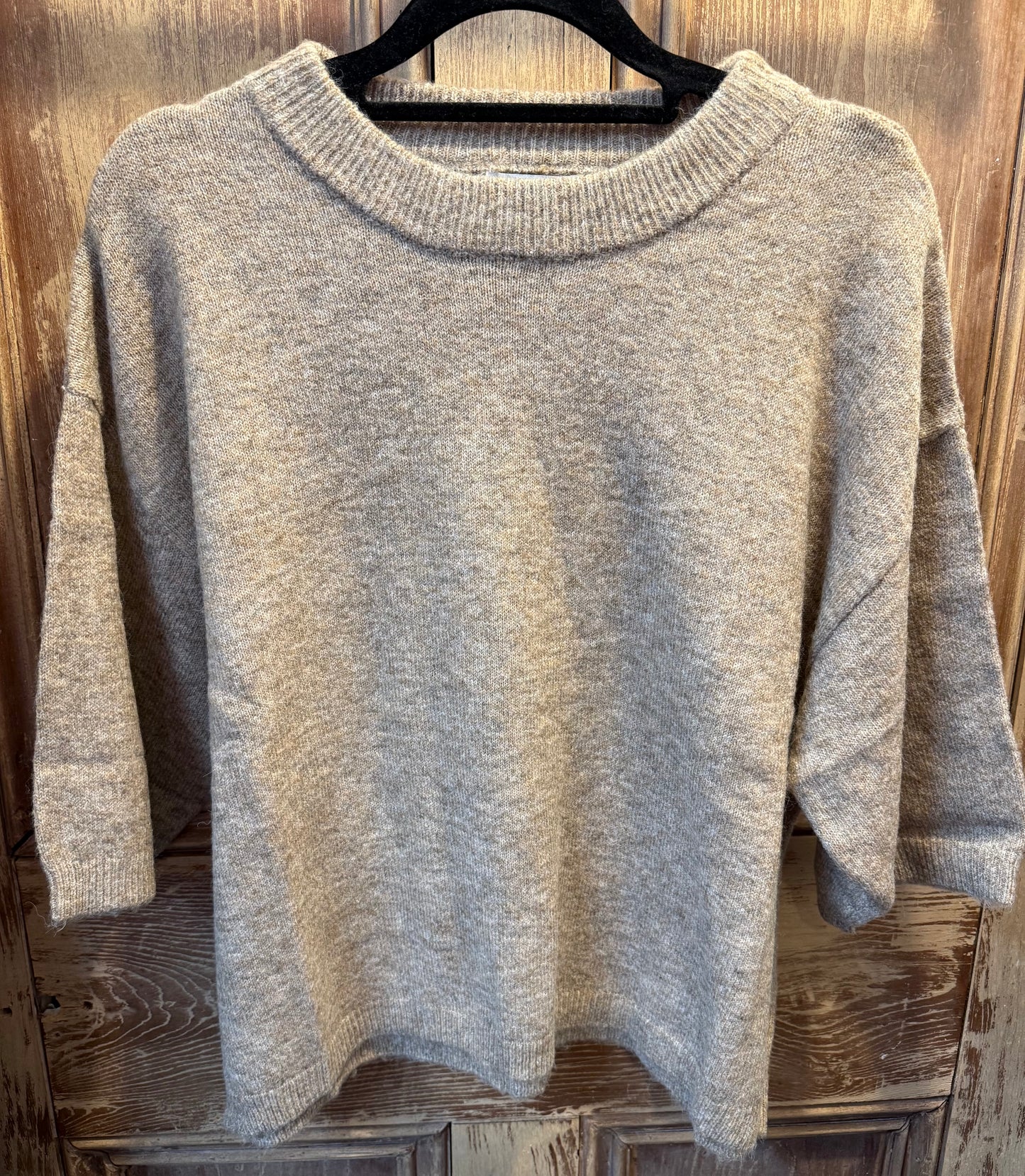 Heathered Crew Neck Half Sleeve Boxy Pullover in Oatmeal