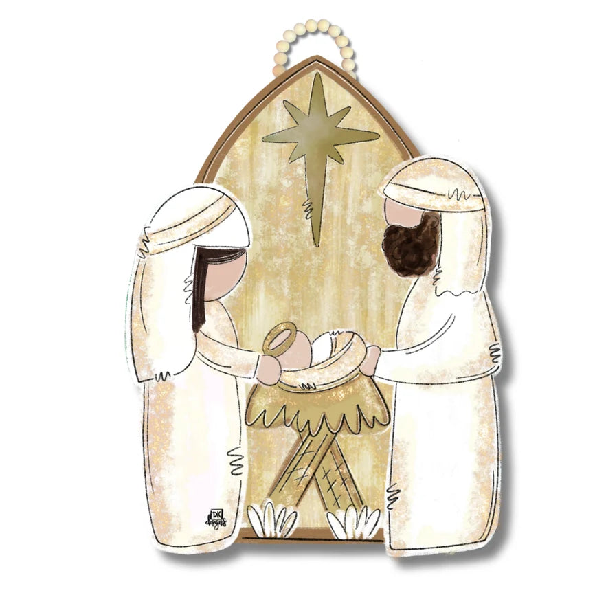 White and Gold Nativity Door Hanger