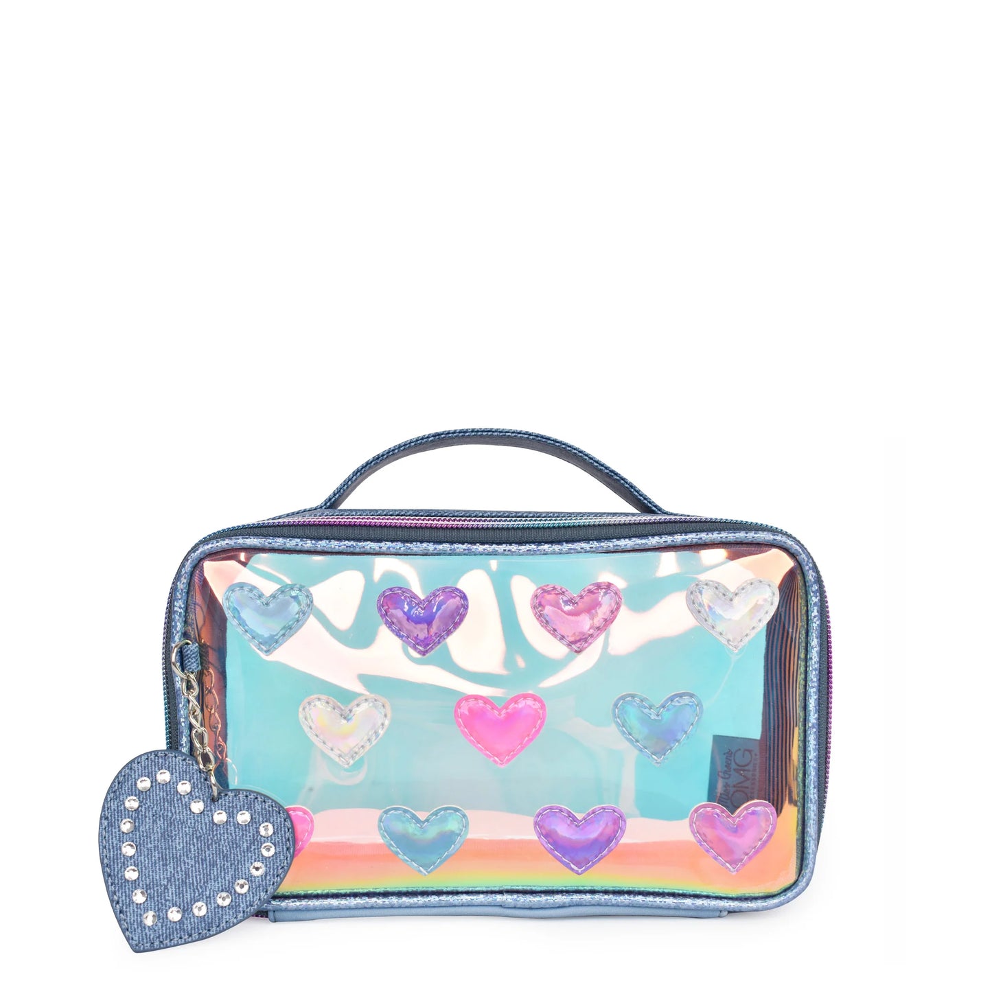 Hearts Print Clear Pouch with Denim Heart Charm