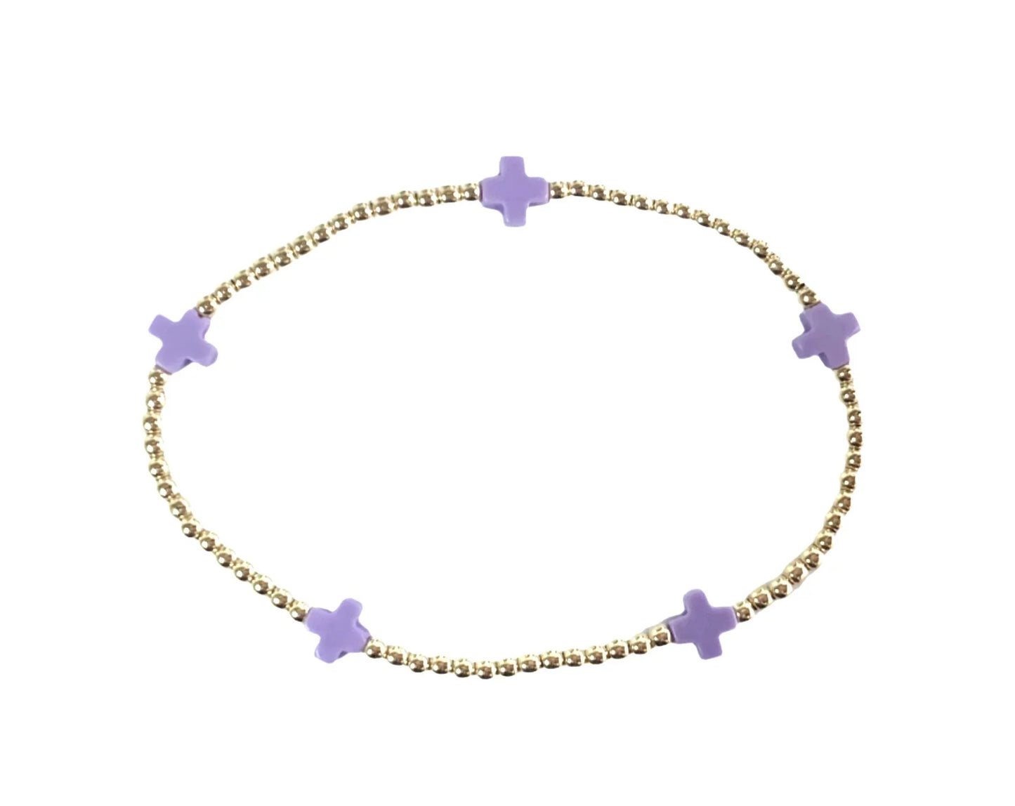 EGIRL SIGNATURE CROSS SMALL GOLD PATTERN 2MM BEAD BRACELET - PURPLE