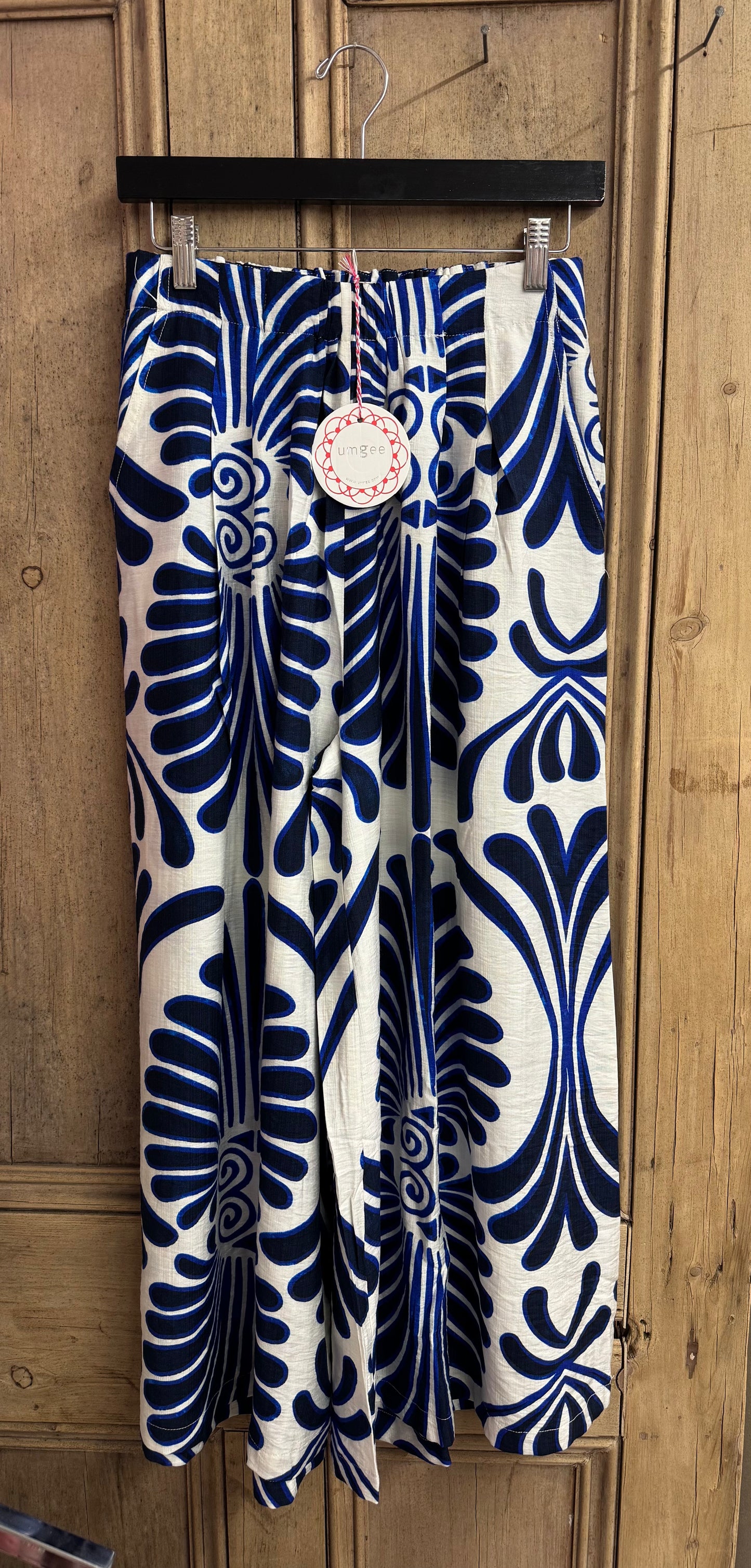 Abstract Print Wide Leg Pull On Skirt Pants Blue