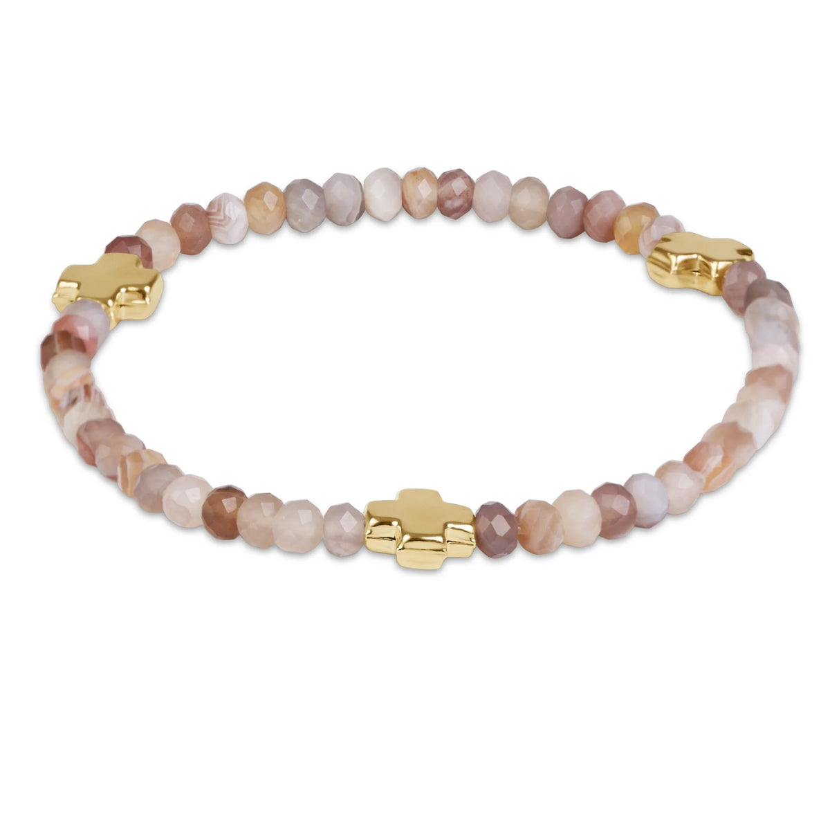 Signature Cross Gold 4mm Gemstone Bracelet - Botswana Agate EXTENDS