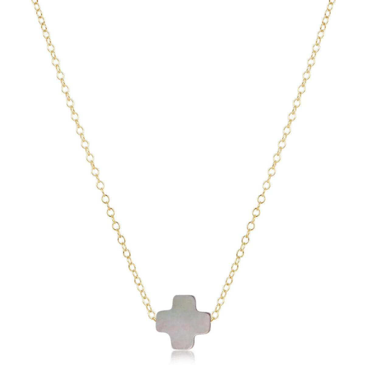 16" Necklace Gold - Signature Cross MOP - Black Tahitian