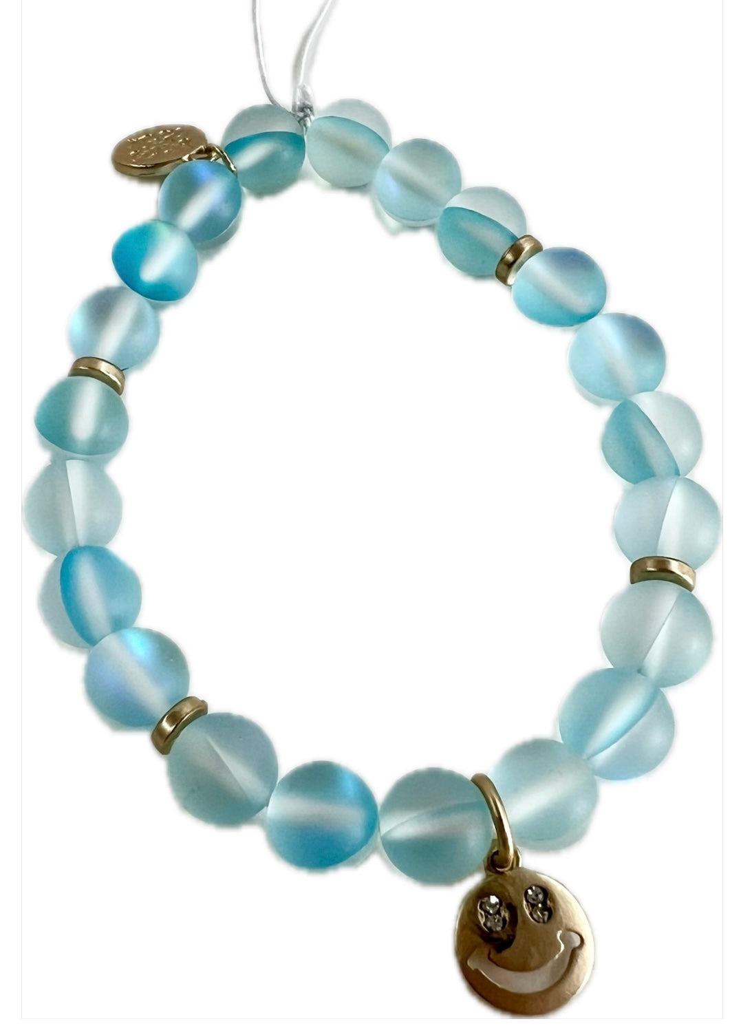 Kids Aqua Opal Beaded Bracelet with Smiley Charm