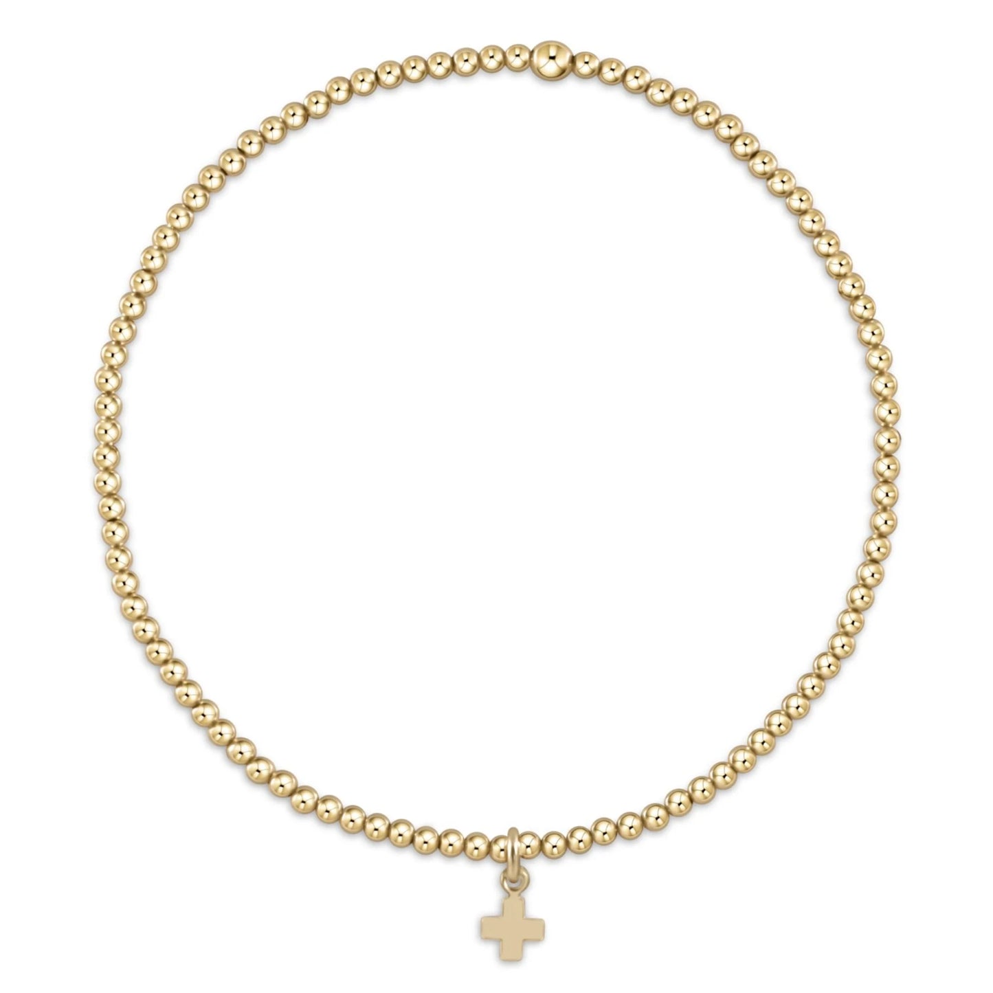 EGIRL CLASSIC GOLD 2MM BEAD BRACELET - SIGNATURE CROSS SMALL GOLD CHARM