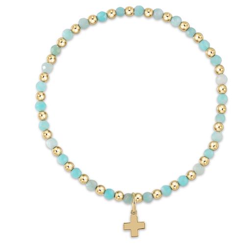 Gold Grateful Pattern 3mm Bead Bracelet Amazonite with Cross