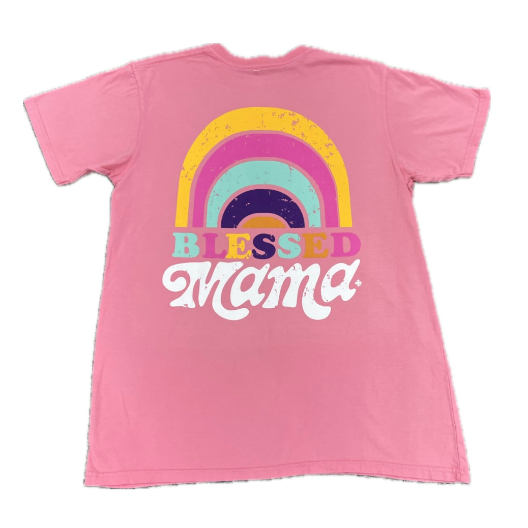 Blessed Mama Rainbow Tshirt in Pink