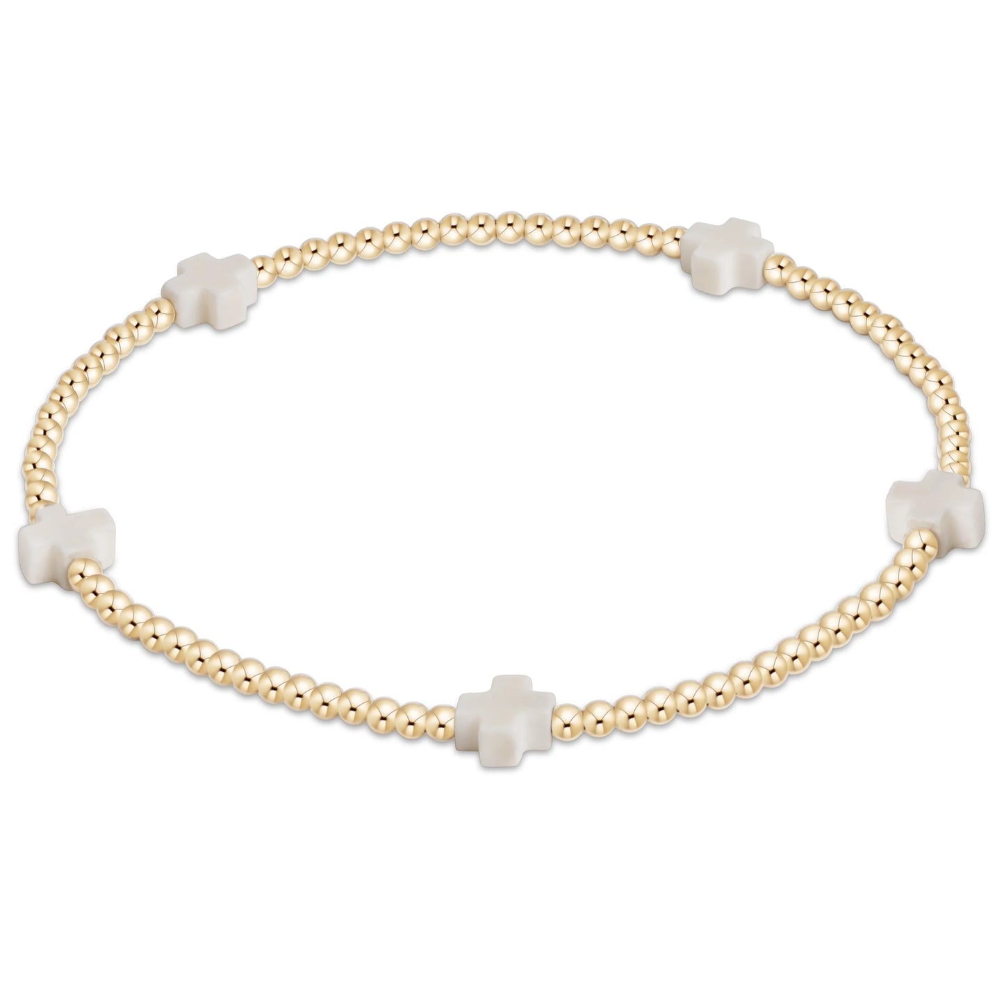 EGIRL SIGNATURE CROSS SMALL GOLD PATTERN 2MM BEAD BRACELET - OFF-WHITE