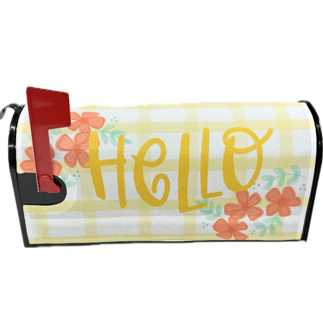 Hello Yellow Plaid Mailbox Cover