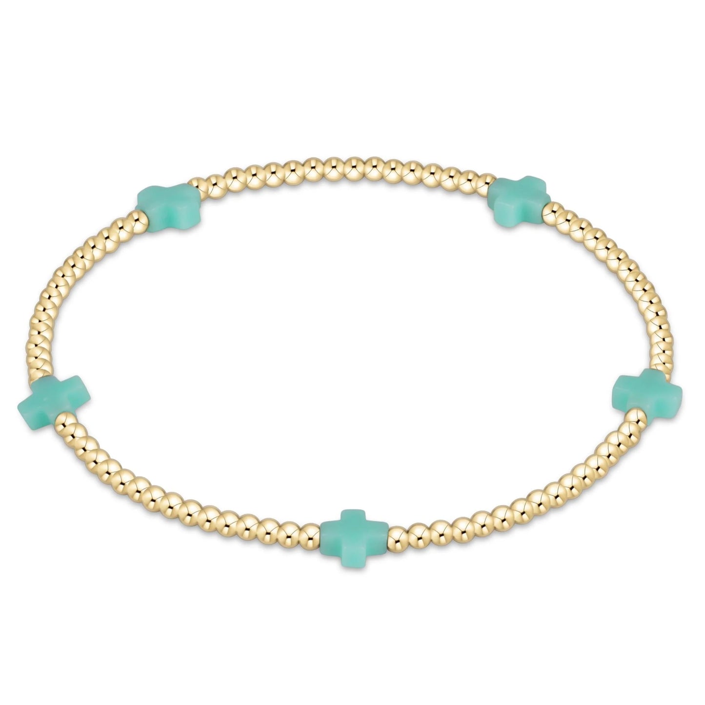 SIGNATURE CROSS SMALL GOLD PATTERN 2MM BEAD BRACELET - MINT