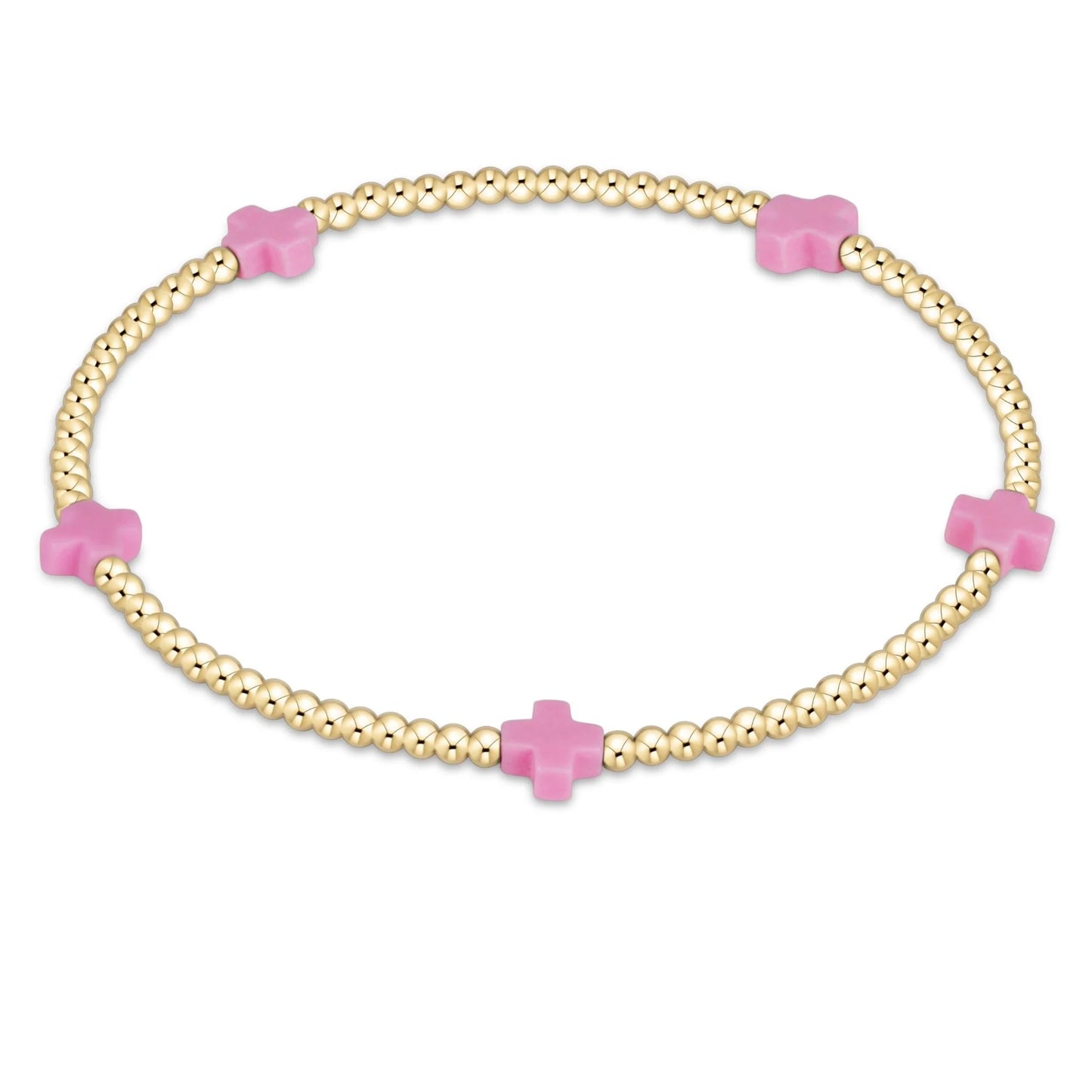 EGIRL SIGNATURE CROSS SMALL GOLD PATTERN 2MM BEAD BRACELET - BRIGHT PINK