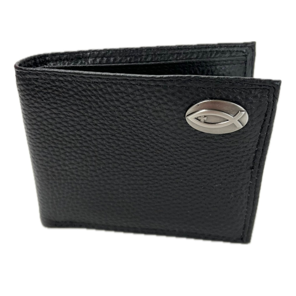 Pebble Grain Black Passcase Wallet Christian Fish