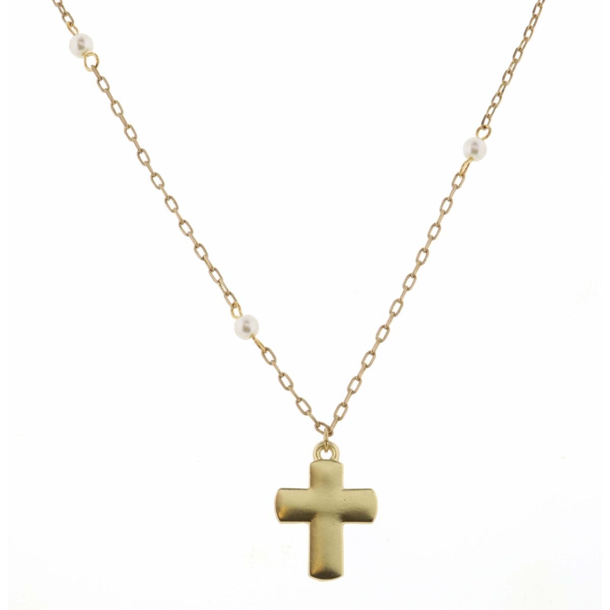 Kids 14" Chain with Pearls and Cross Charm in Gold