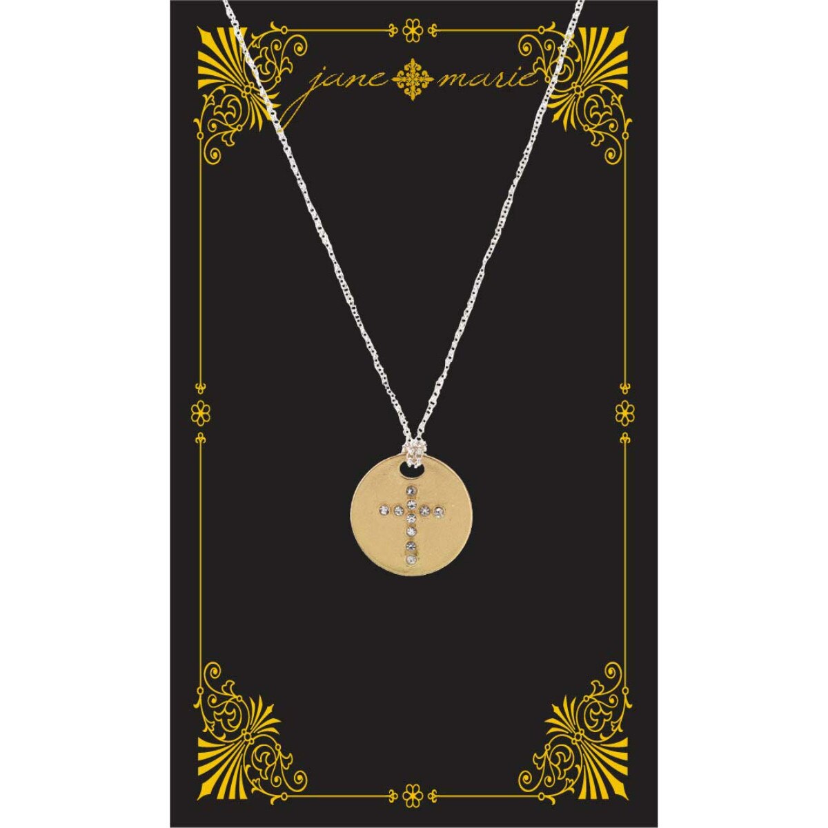 16" Gold Disk Cross on Silver Chain
