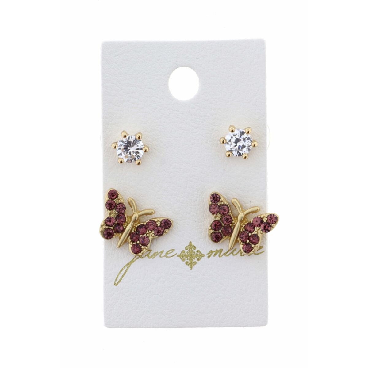 Kids Earring Set with Crystal and Butterfly Studs