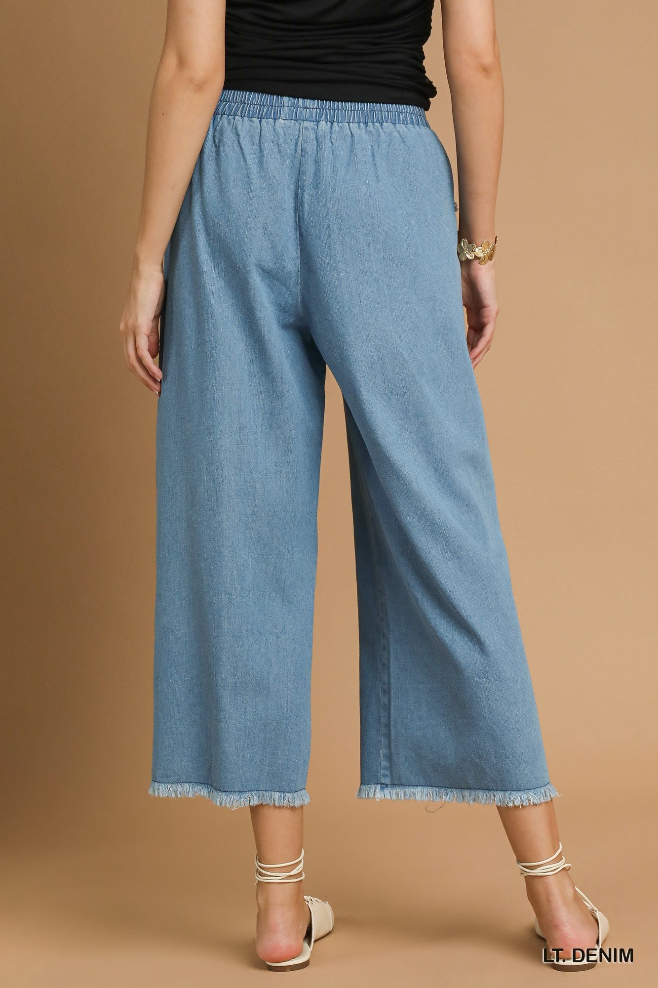 Washed Denim Wide Leg Pants