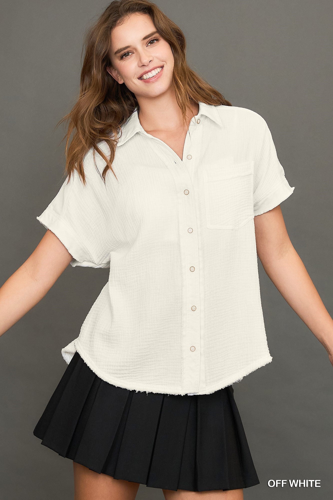 Cotton Gauze Button Down Top in Off White