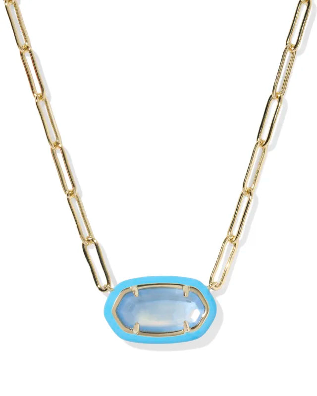 Elisa Enamel Frame Paperclip Necklace Gold Periwinkle Illusion