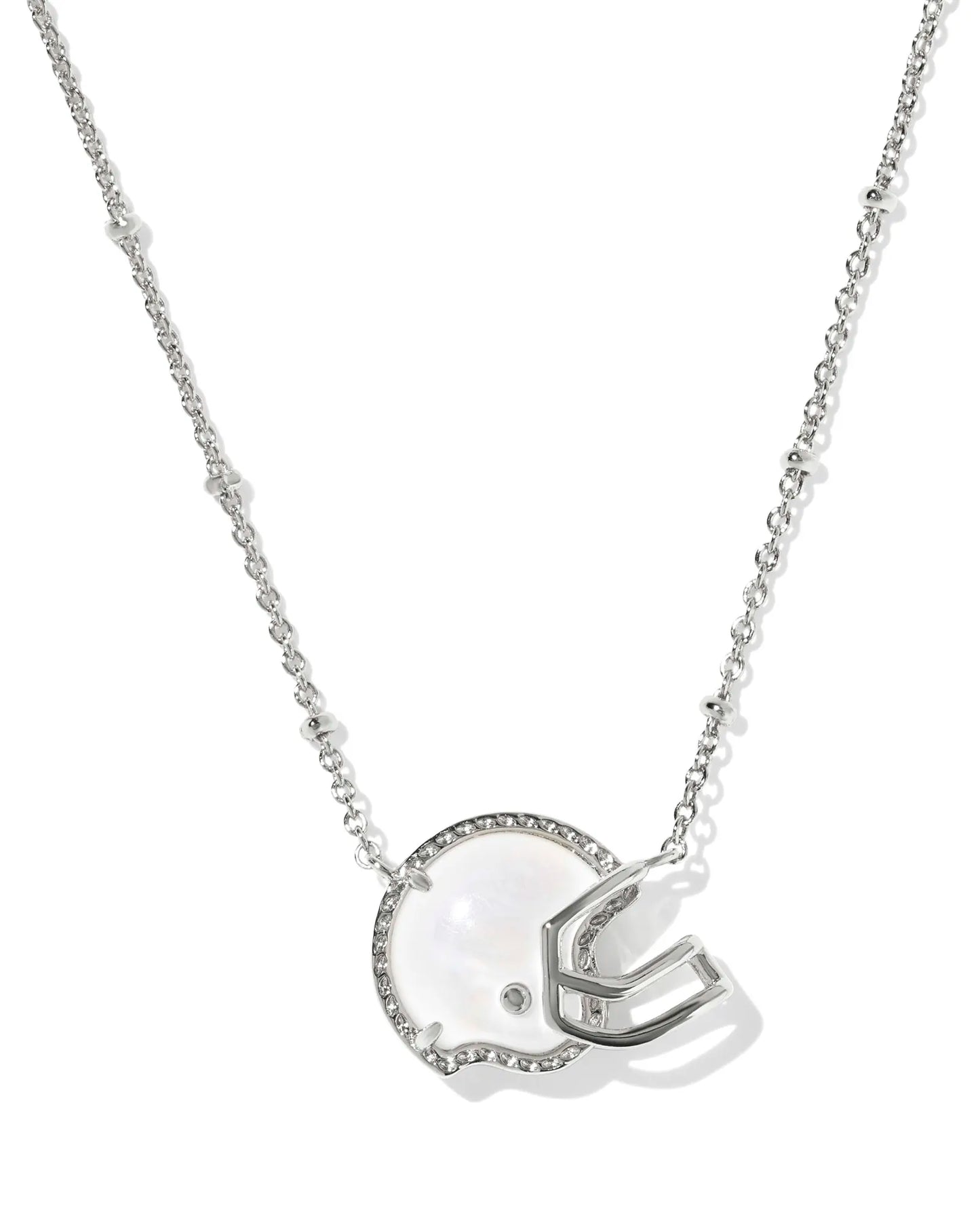 Football Helmet Short Pendant Necklace Silver Mother Of Pearl