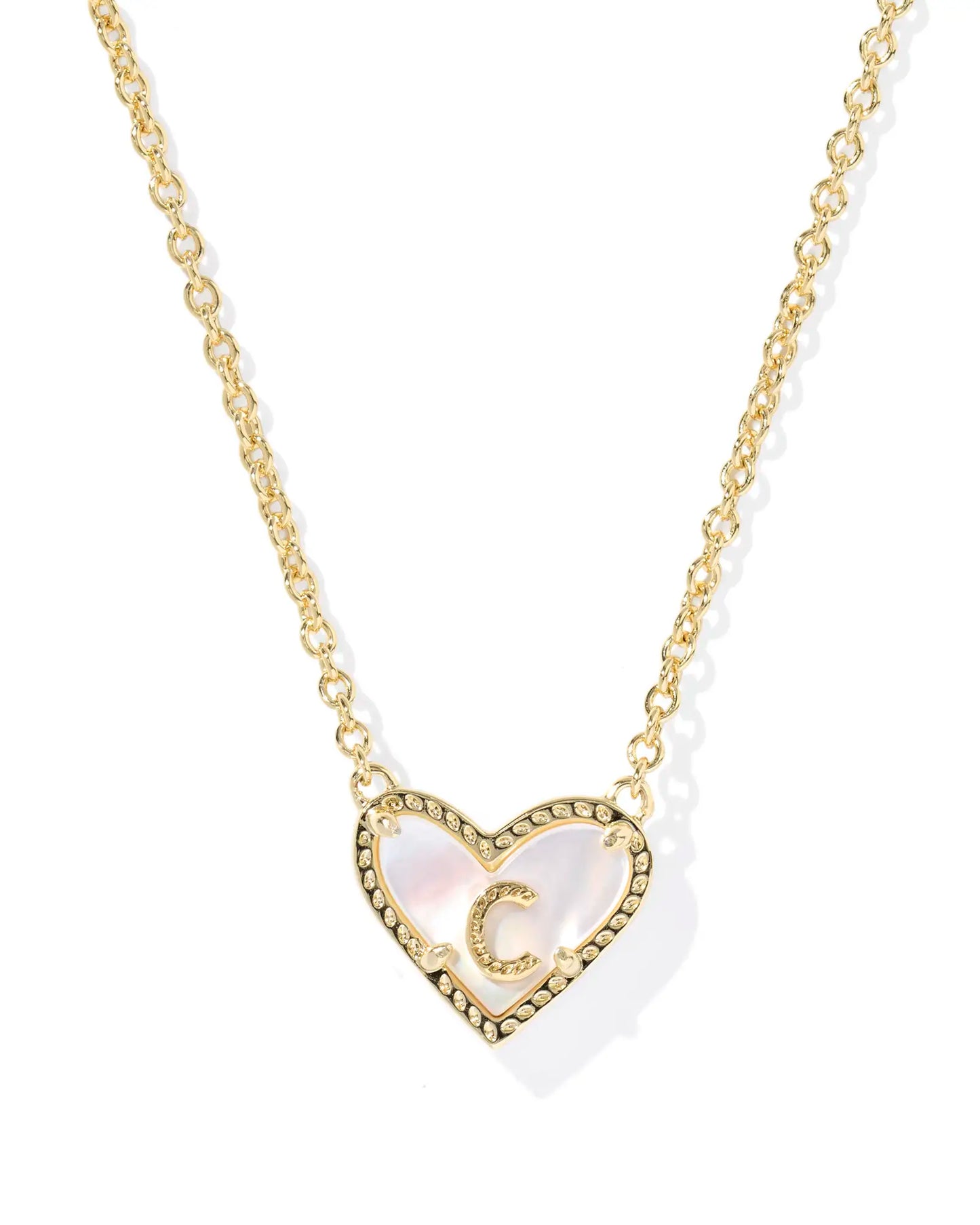 Heart Letter Necklace Gold Mother Of Pearl