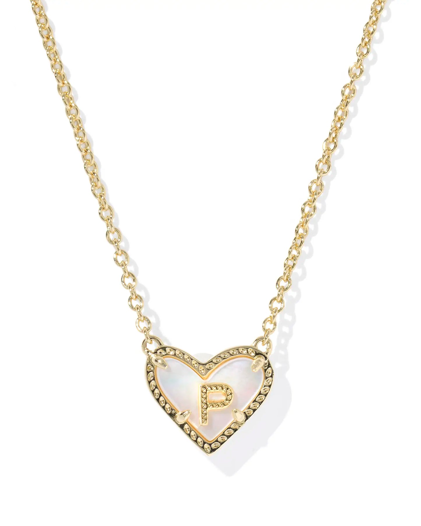 Heart Letter Necklace Gold Mother Of Pearl