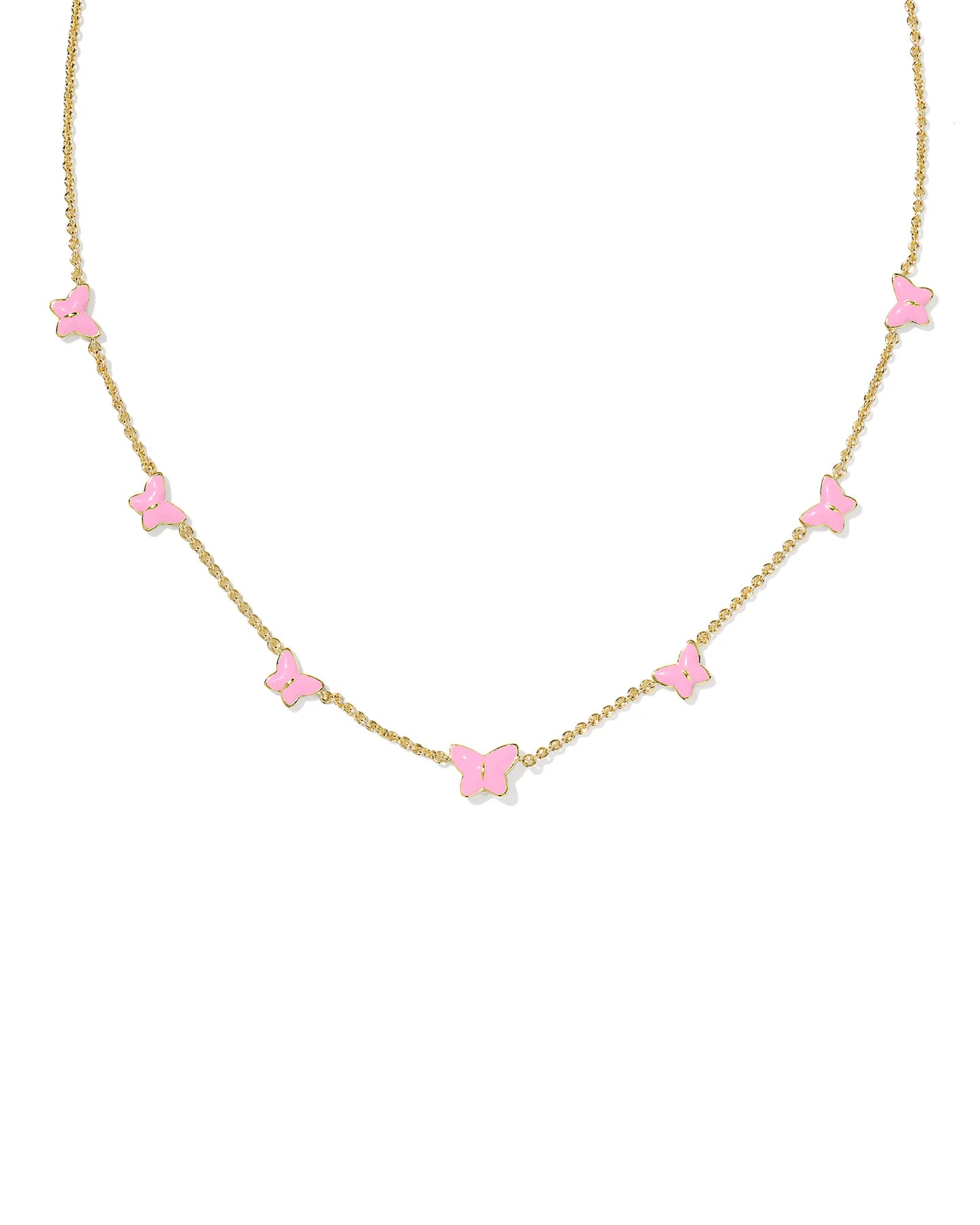 Lillia Butterfly Enamel Strand Necklace in Gold Pink