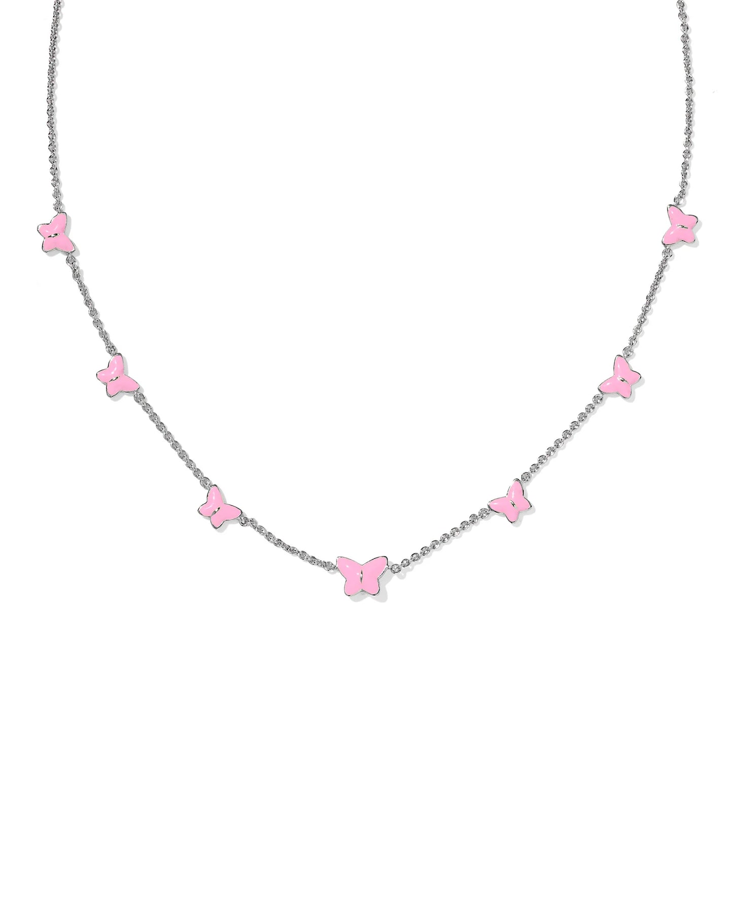 Lillia Butterfly Enamel Strand Necklace in Silver Pink