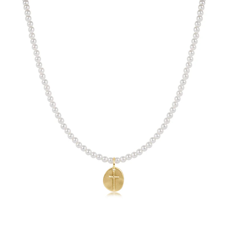 17" CHOKER CLASSIC PEARL 3MM BEAD - INSPIRE SMALL GOLD CHARM