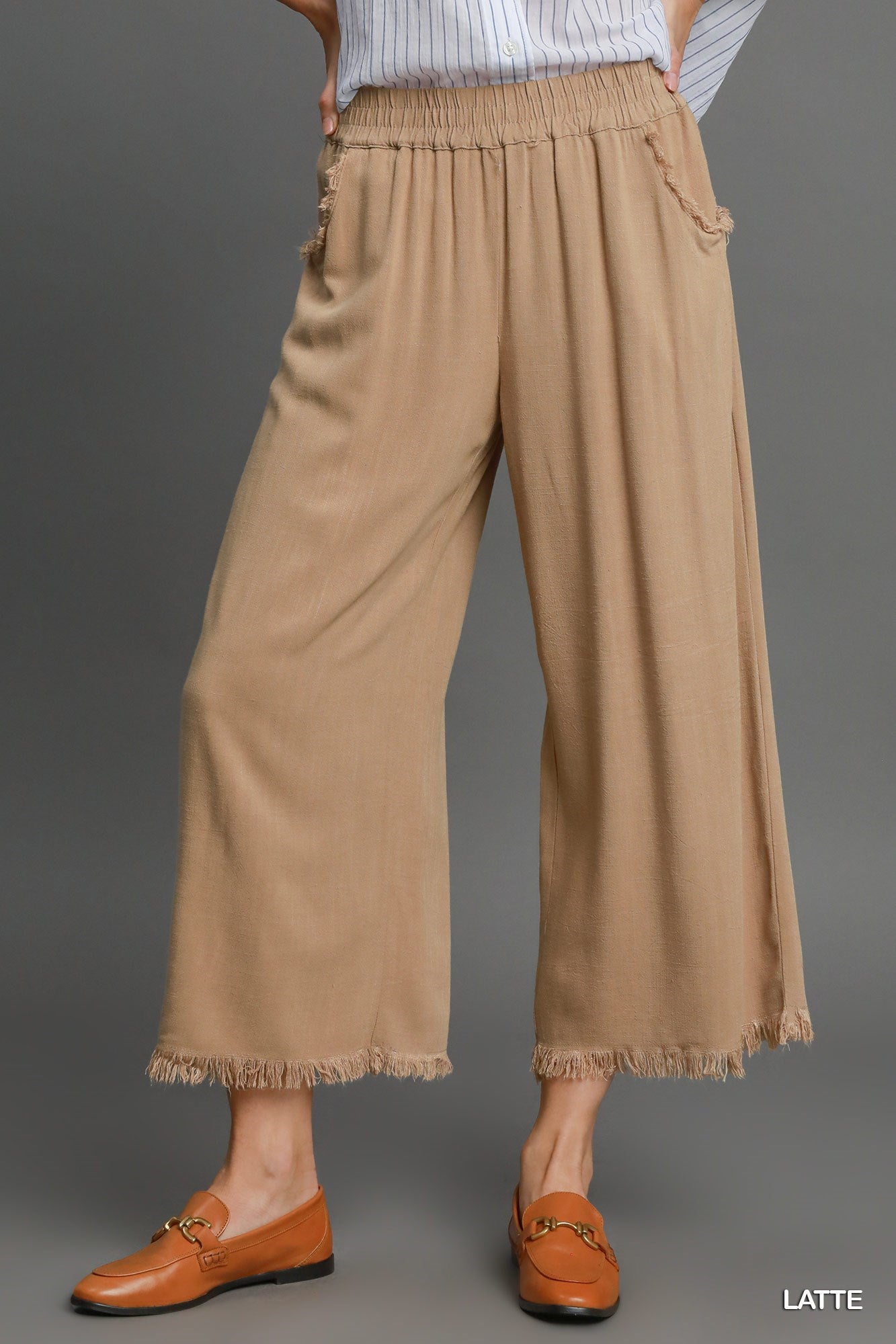 Linen Blend Wide Leg Pants in Latte