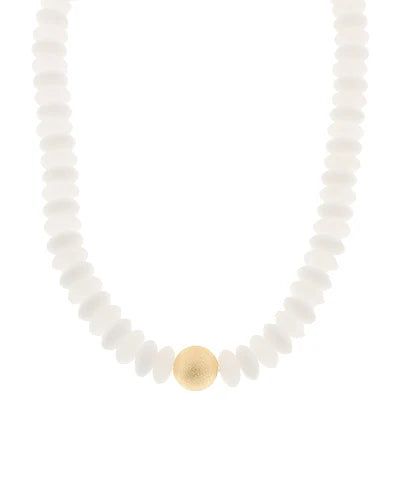 Metal Ball & Rondelle Beads Necklace in White/Gold