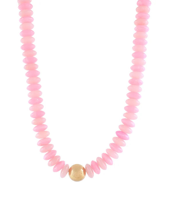 Metal Ball & Rondelle Beads Necklace in Pink/Gold