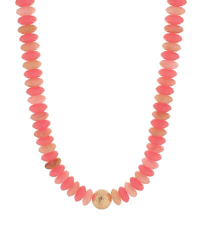 Metal Ball & Rondelle Beads Necklace in Dusty Pink/Gold