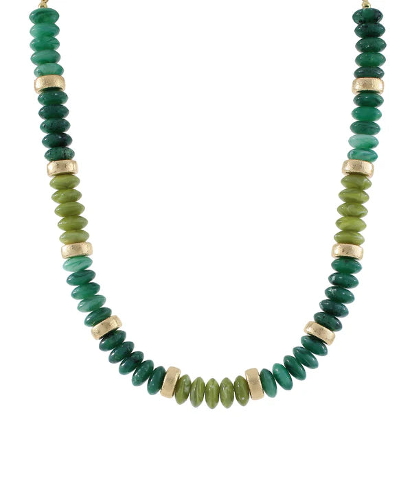 Color Wide Bead & CCB Stand Necklace in Olive/Gold