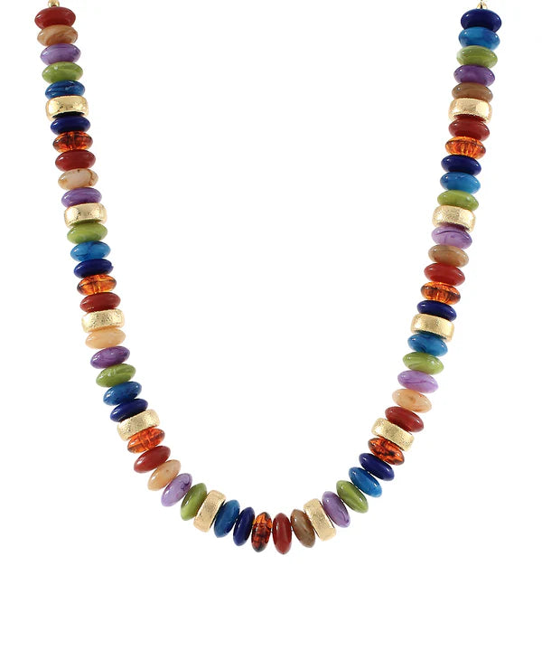 Color Wide Bead & CCB Stand Necklace in Dark Multi/Gold