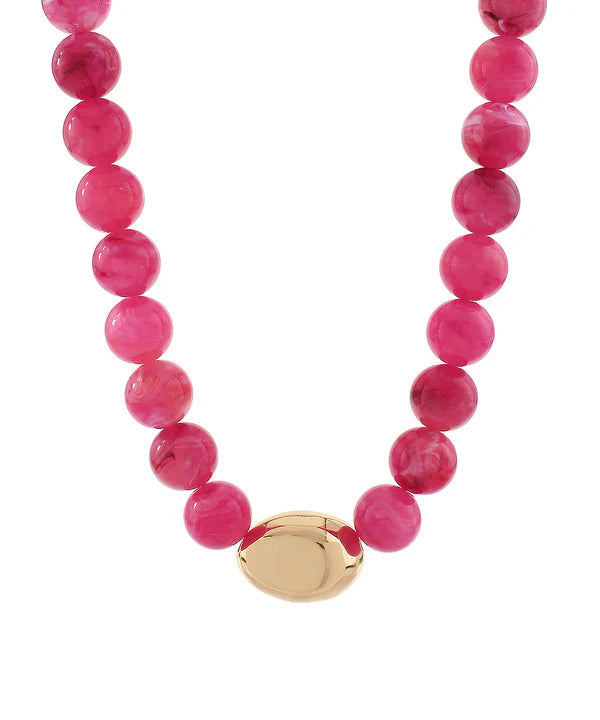 Marble Stone Ball & Accent Organic Necklace in Fuchsia