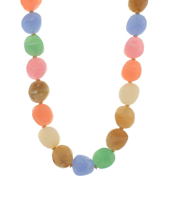Multi Color Stone Bead Necklace in Pastel Multi