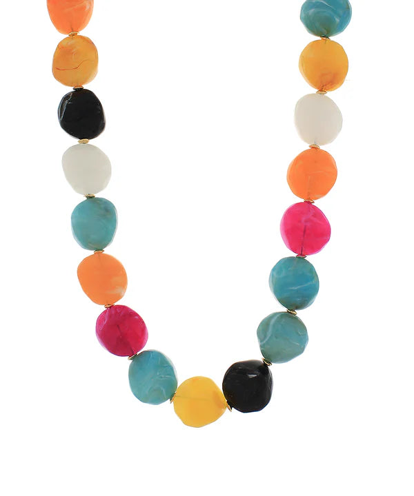 Multi Color Stone Bead Necklace in Multi