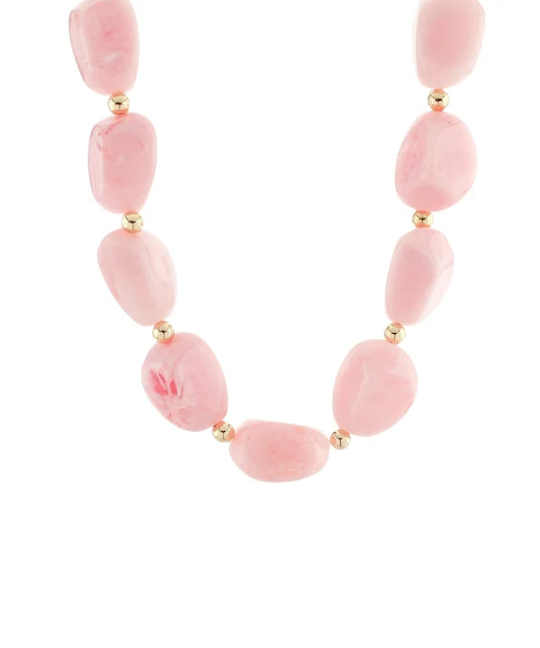 Marble Pebble & CCB Ball Necklace in Baby Pink